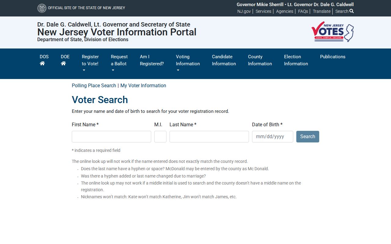 Mount Olive residents directory New Jersey voter registration check access screen