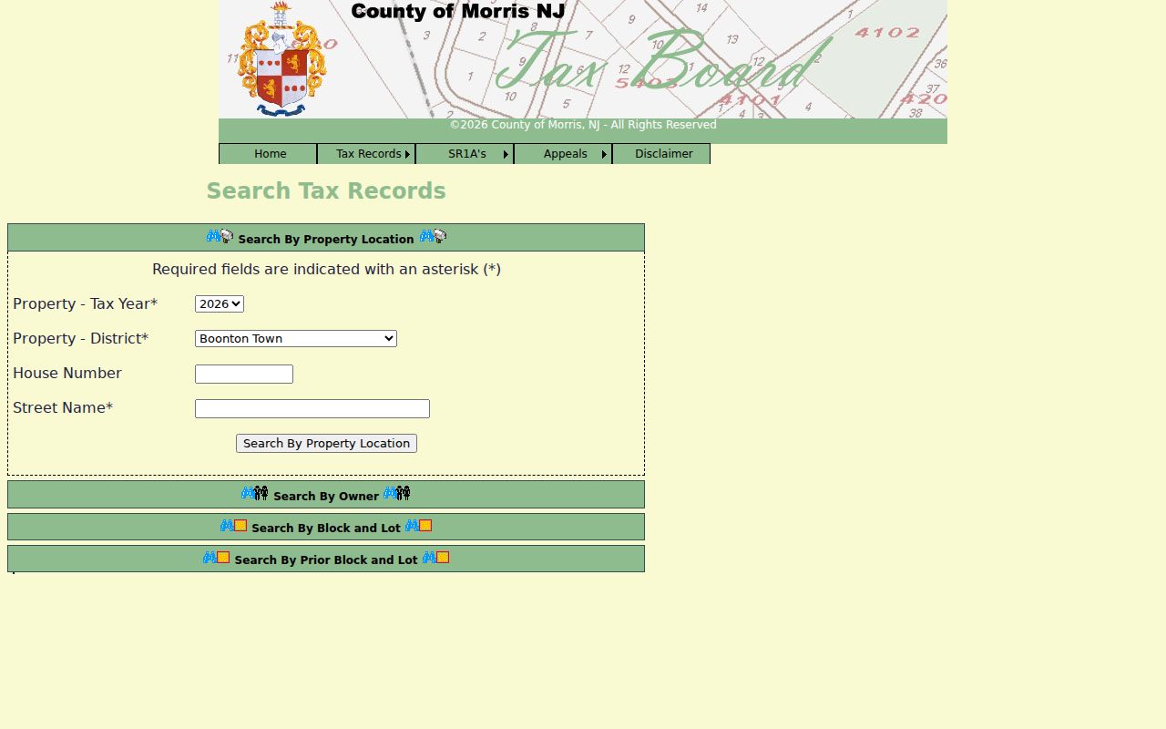 Mount Olive residents directory Morris County tax property search fields