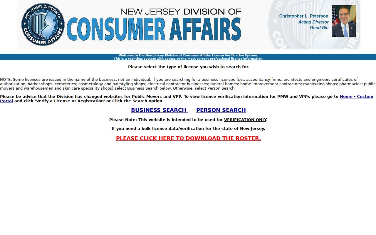 Mount Olive resident lookup professional license verification screen