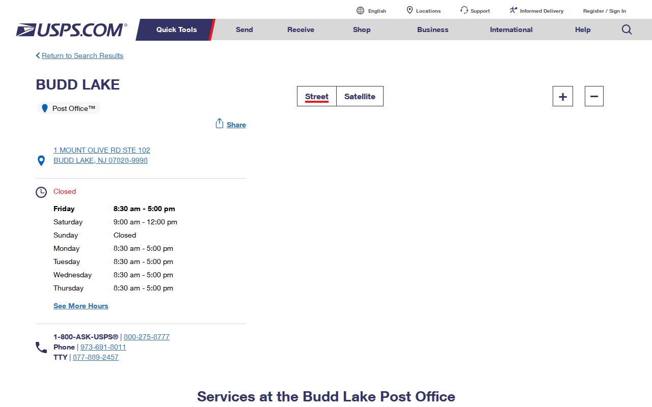 Mount Olive ZIP code directory Budd Lake post office listing